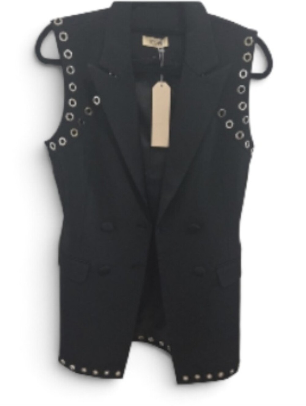 Sleeveless Black Grommet Detail Blazer